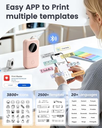 Phomemo Label Maker, D30 Label Maker Machine with Tape, Mini Bluetooth Label Makers, Small Portable Thermal Label Printer, Sticker Maker for School Classroom Teacher Home Kitchen Office Supplies - color: Pink