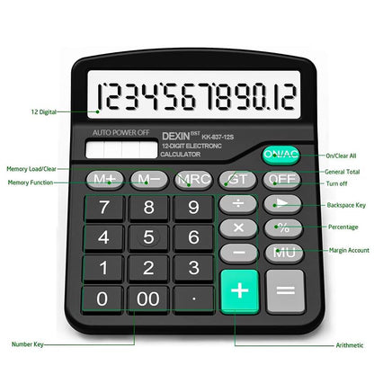 Desktop Calculator with Large LCD Display and Sensitive Button, 12 Digits Standard Function, Suitable for Office, Home, School