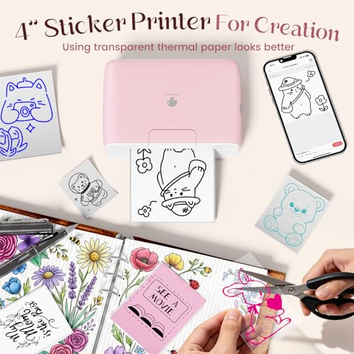 Phomemo 4" Portable Thermal Printer, 300DPI Inkless Printer Label Machine - color: Pink