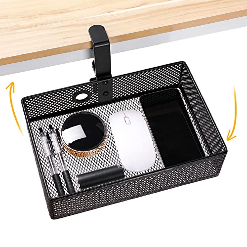 Under Desk Drawer, Clamp on Desk Organizer Hanging Desk Storage Under Table | Under desk organizer: clamp on desk drawer, 360° rotating desk basket, hanging desk organizer, clamp on desk shelf, no-drill - color: Black