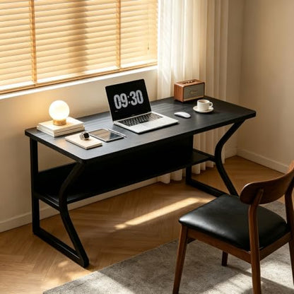 Office Desk with Storage Shelf - 47.2" Computer Writing Desk - color: Black, size: 47.2 x 19.7