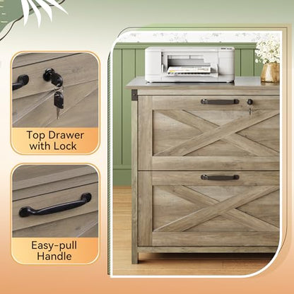 DEVAISE 2-Drawer Lateral File Cabinet with Lock, Gray Oak | Wood, Office Storage Cabinet, Letter, Legal & A4 Compatible, Farmhouse Style, Printer Stand, Home Office - color: Gray Oak