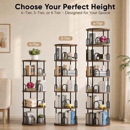 6 Tier Rotating Bookshelf Tower, 360° Revolving SpinningBookcase - color: Black, size: 6 Tiers