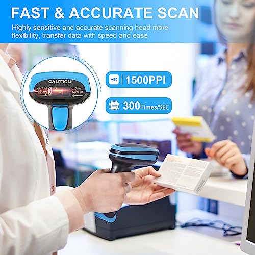 Barcode Scanner Wireless 1D Laser Barcode Reader with Stand | 2 in 1 Wired Connection & 2.4G Wireless Plug&Play Bar Code Reader Scanners - size: 1D-652WL-Wireless