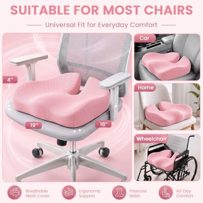 Seat Cushion, XL Large Memory Foam Cushion for /Office Chair/Car/Wheelchair - color: Pink