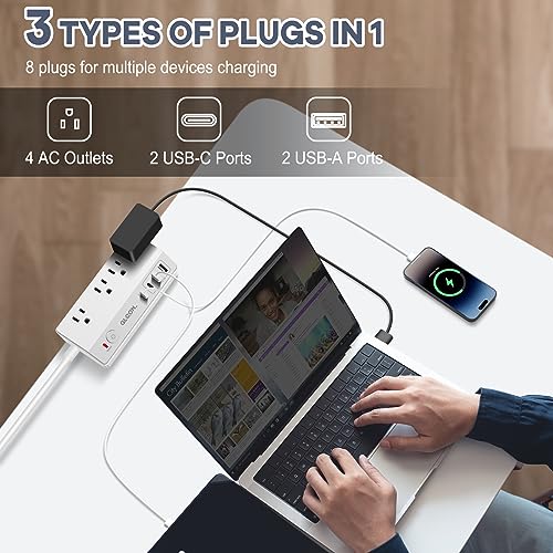 Desk Clamp Power Strip with USB C,Surge Protector Power Strip | 4 AC Outlets & 4 USB Ports Charging Station, Desktop Mount Surge Protector Extender, Multi Plug Outlet ,White - color: White