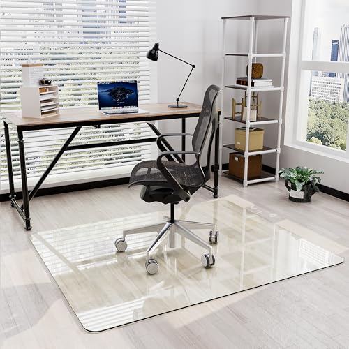 46" x 55" Glass Chair Mat for Carpet, 0.2" Thick Office Chair Mat | Heavy-Duty Tempered Glass With Crystal Clear Surface, Polished Rounded Edges Resists Scratches And Cracks For Smooth Rolling - size: 46" x 55"
