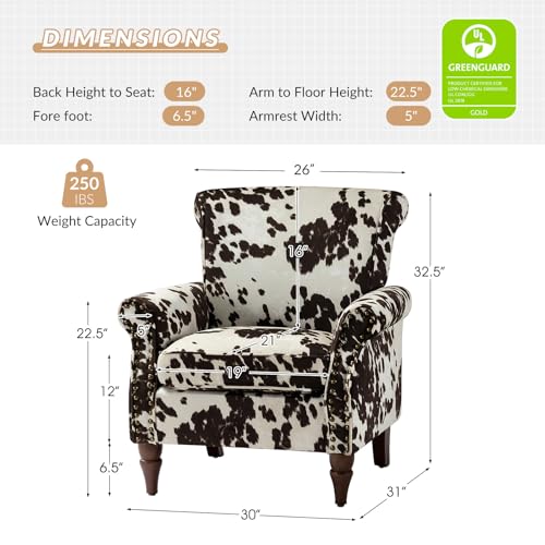 HULALA HOME Traditional Patterned Accent Chair with Solid Wood Legs, Cowhide - color: Cowhide