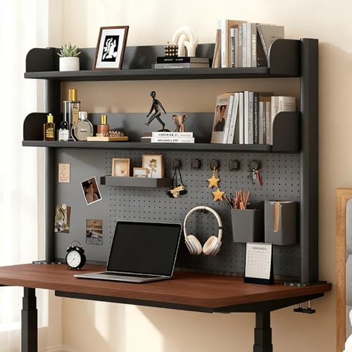 Clamp On Desk Shelf Organizer with Pegboard Desk Hutch Dorm with Storage Bookshelf Desk Top Organizer Shelf Multi-Purpose White & Black Desktop Shelves & Office Shelves (Black, W - 39.4") - color: Black, size: W - 39.4"