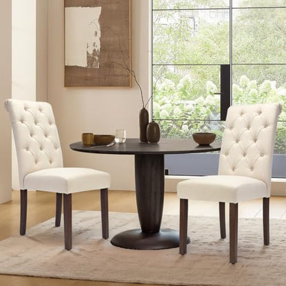 COLAMY Tufted Dining Chairs Set of 4, Accent Parsons Diner Chair Upholstered Fabric Stylish Kitchen Chairs with Solid Wood Legs and Padded Seat, Beige - color: Beige, size: set of 4