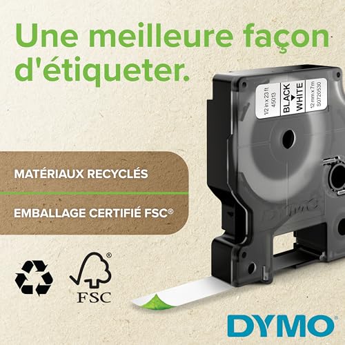 DYMO D1 Durable Labeling Tape for LabelManager Label Makers White Print on Black Tape 1/2" W x 10' L 1 Cartridge (1978365) - color: White on Black