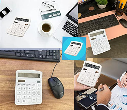 YOUHO Solar Battery Dual Power Standard Function Electronic Calculator with Large LCD Display - White - color: white