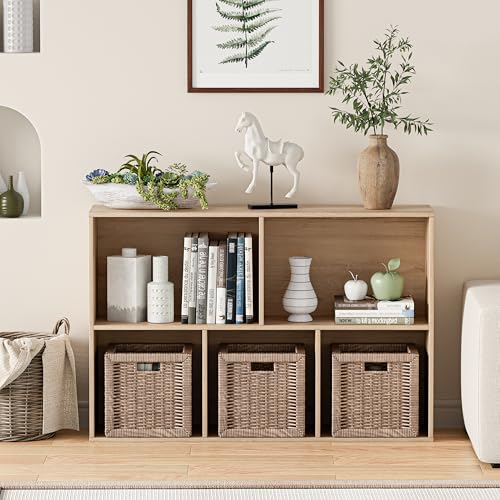 VDNEND Wooden Cube Storage Organizer with Closed Back Panel, 11in Cube Shelf Opening, Bookshelf, Display Shelf,Closet Cabinet for Home and Office (White Oak, 5-Cube 35.98L*9.45W*24.09H) - color: White Oak, size: 5-Cube 35.98L*9.45W*24.09H