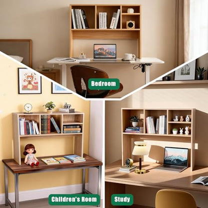 Dollate 2-Tier Bookshelf for Desk，Wood Desktop Bookshelf Organizer，Multifunctional Desktop Bookcase with 4 Shelves，Perfect for Organizing Books, Magazines, Office Supplies