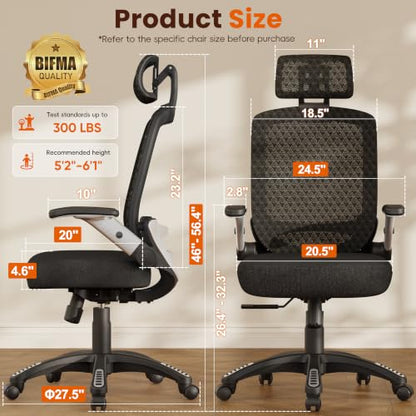 GABRYLLY Ergonomic Office Chair, High Back Home Desk Chair with Flip-Up Arms, 3D Headrest, 90-120° Tilt and Wide Cushion Seat, Big and Tall Computer Chairs for Man Woman, Mesh Chair -Midnight Cloud - color: Midnight Cloud