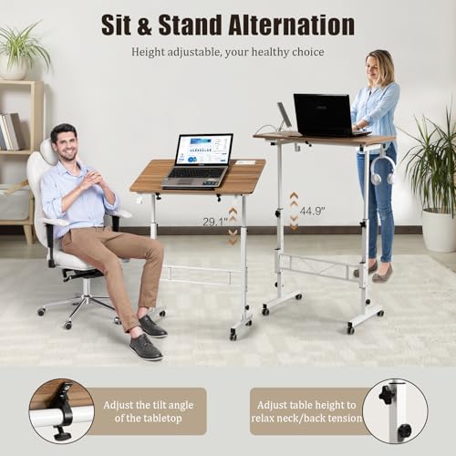 Hadulcet Small Standing Desk with Tiltable Desktop, Height Adjustable - color: Oak, size: 31.5" with Charging