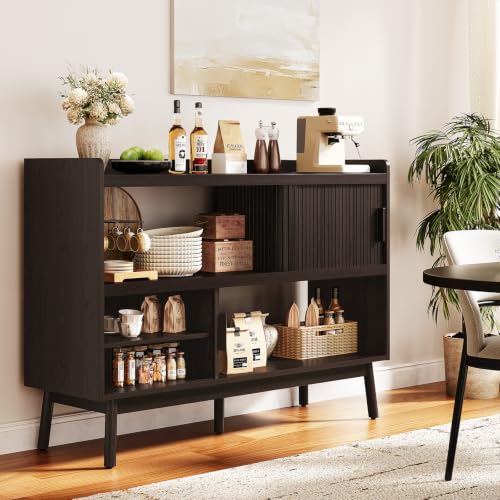 ONBRILL 51.2" Sideboard Buffet Cabinet with Outlet & Sliding Door, Brown - color: Brown, size: 51.2"