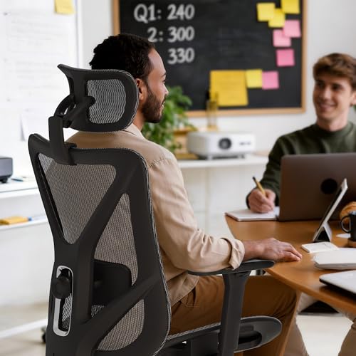 ELABEST T23 Ergonomic Mesh Office Chair, High Back Computer Desk Chair, Breathable AirMesh with Dual-Move Lumbar Support, 3D Armrests & Headrest, Tilt Lock,Big and Tall for Home Office(Graphite) - color: Graphite