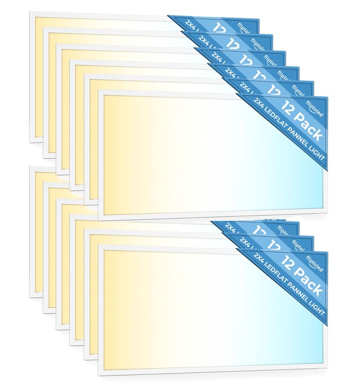 12 Pack 2x4 LED Flat Panel Light for Drop Ceiling, 9360lm Selectable 30W/40W/50W/60W/72W, Color Temperature 3000K/3500K/4000K/5000K/6500K, 0-10V Dimmable, 120-277V, ETL - size: 12 Pack - 2x4 FT