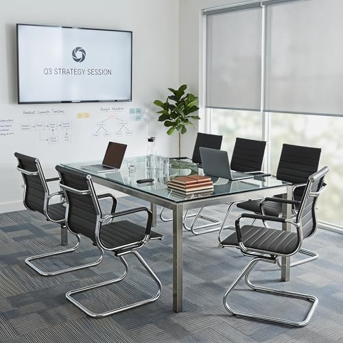 HNY 6-Pack PU Leather Office Guest Chairs - color: Black, size: 6 PCS