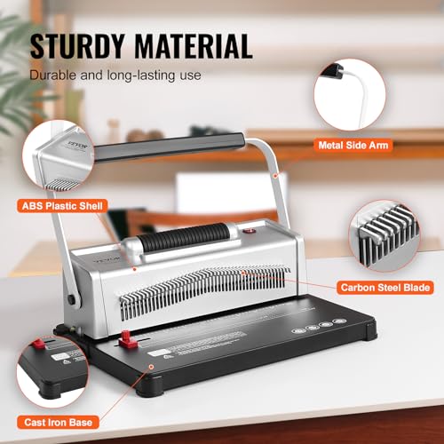 VEVOR Coil Spiral Binding Machine, Manual Book Maker with Electric Binding, 46-Holes Binding 500 Sheets Punch Binder, with 100pcs 5/16'' Coil Binding Spines, for Letter Size, A4, A5 - style: Electric Binding