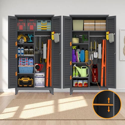 KEIKI 73'' H Metal Tool Storage Cabinet, Garage Storage Cabinet with Doors & Adjustable Shelves & Ample Storage Space for Garage, Home, Office, Utility Room