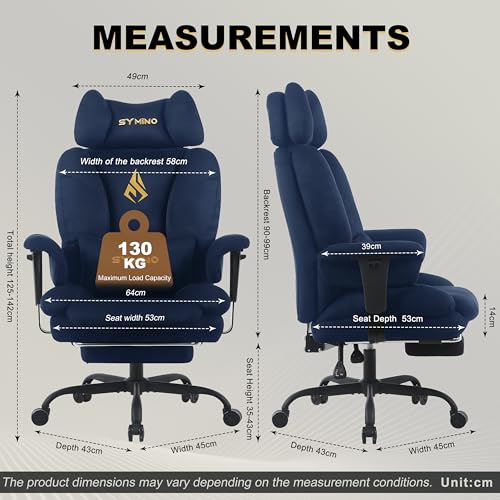 Symino Ergonomic Gaming Chair with Footrest & 155° Recline - color: Darkblue-horn