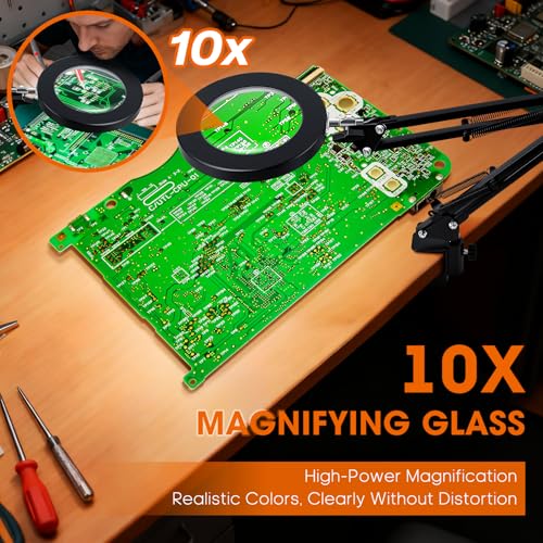 LXIANGN Hands Free 10X Magnifying Glass with Light and Clamp - color: 10x