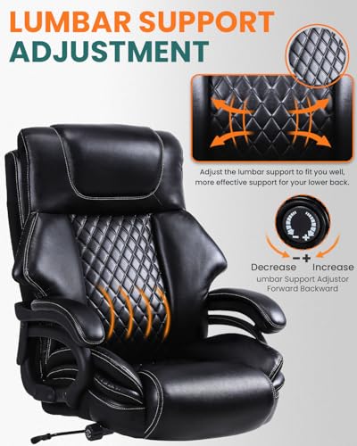 650lbs Large Big and Tall Office Chair for Heavy People with Adjustment Lumbar Support, Comfy Padded Heavy Duty Leather Executive Office Chair with Quiet Rubber for Adults 8 Hours Daliy Work