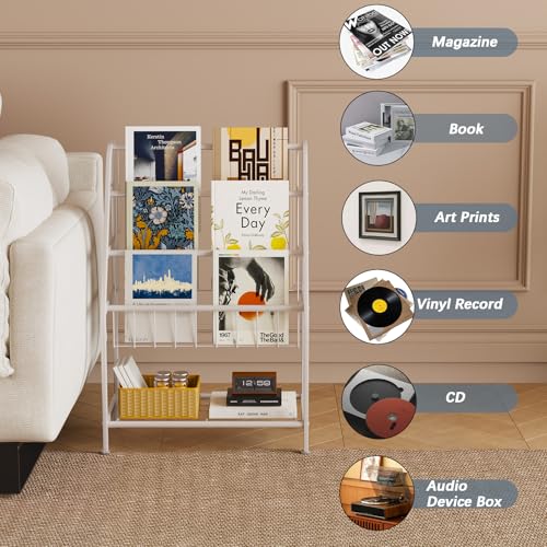 Arbuxzuy Magazine Rack Small Metal for Storage 9.8" D x 17.7" W x 25.6" H, Short Book Shelf for Display and Storage, Ladder Bookcase for Home Office, White - color: White, size: Small