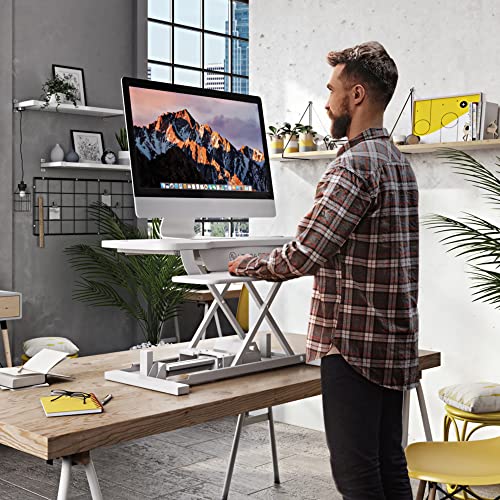 VERSADESK PowerPro Elite 40” x 24" – App Controlled Electric Standing Desk Converter w/USB Charging Port. Raises up to 20”. Fully Assembled – Includes LED Lights. Supports 80 lbs. – White - color: White, size: 40" Wide
