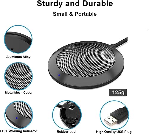 Conference USB Microphone, Computer Desktop Mic with LED Indicator | Plug & Play Omnidirectional Condenser PC for Online Meeting, Class, Skype, Recording, Zoom, (No Speakers Included)
