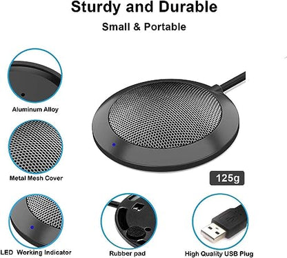 Conference USB Microphone, Computer Desktop Mic with LED Indicator | Plug & Play Omnidirectional Condenser PC for Online Meeting, Class, Skype, Recording, Zoom, (No Speakers Included)