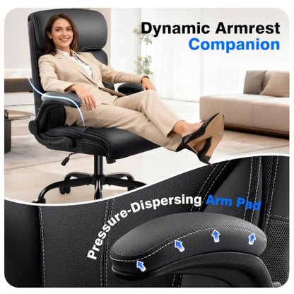 AreShark Executive Office Chair - 400lbs Heavy Duty Ergonomic Desk Chair with Comfy Cushion, High Back Breathable Leather Computer Chair with Flip-up Arms & Rocking Function for Home Office - color: Ebony