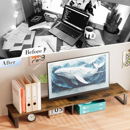 aboxoo 59" Large TV Riser Stand for 32-75 Inch TV, TV Shelf with Steel Legs - color: Brown, size: 59 inch