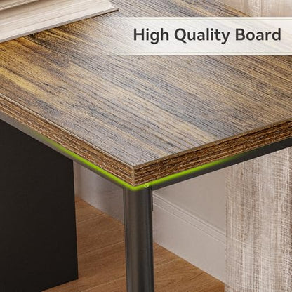 LITTLE TREE Computer Desk with 5 Drawers, 47 Inch Modern Simple Study Writing Desk with Metal Frame, Work Desk for Home Office, Rustic Brown and Black - color: Rustic Brown and Black