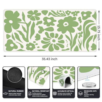 iCasso Desk Mat, Desk Matt for Desktop, Cute Desk Pad Mat, Green Flowers - color: Green Flowers