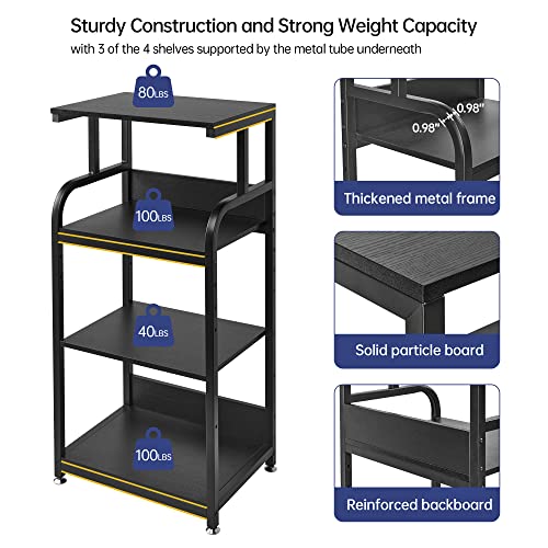 Fannova 4 Tier Tall Printer Stand with Height Adjustable Storage Shelf | 20.8"x15.7"x44.5", Printer Table with Wheels for Home Office, Printer Cart with Space for Shredder Computer Tower CPU, Black - color: Classic Black