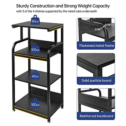 Fannova 4 Tier Tall Printer Stand with Height Adjustable Storage Shelf | 20.8"x15.7"x44.5", Printer Table with Wheels for Home Office, Printer Cart with Space for Shredder Computer Tower CPU, Black - color: Classic Black