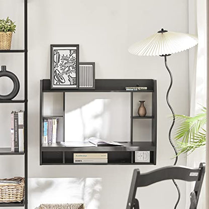 Haotian SoBuy Wall Mounted Folding Table Home Office Workstation Computer Desk with Storage Shelves Trestle Desk, Black FWT18-SCH