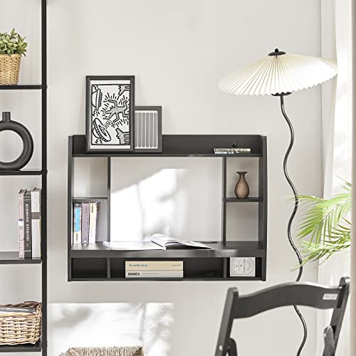 Haotian SoBuy Wall Mounted Folding Table Home Office Workstation Computer Desk with Storage Shelves Trestle Desk, Black FWT18-SCH