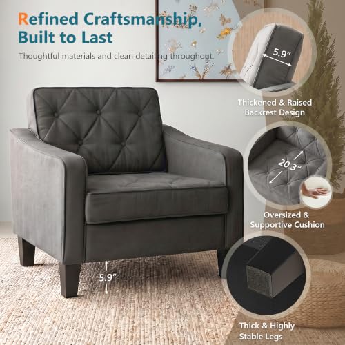 Grey Accent Chairs Set of 2, Wide Comfy Arm Chairs for Living Room, Office | STHOUYN Tufted Club Chair, Reading Chairs for Bedroom, Waiting Area Seating, Small Space Office Chairs, Supportive Wide Seat - color: Grey