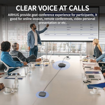AIRHUG Bluetooth Speakerphone for 8 People, 2 Expansion Microphones | 360° Voice Pickup, Noise Reduction, Conference Speaker with Microphone