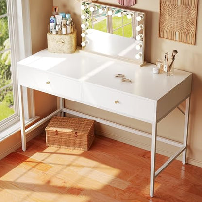 SUPERJARE White Vanity Desk with Drawers, 47 inch Computer Desk - color: White, size: 47 inch