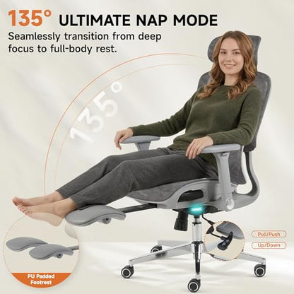 Korser Ergonomic Mesh Office Chair with Footrest, Big and Tall Desk Chair with 4D Flip-Up Arms, Auto-Tracking Lumbar Support, 3D Headrest, High Back Computer Gaming Chair for Home Office, Grey - color: Grey