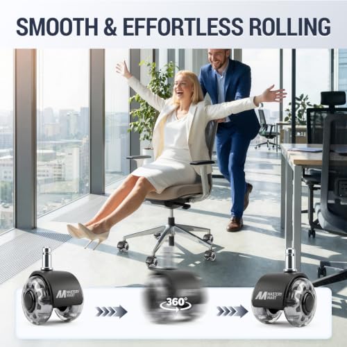 Mastery Mart Office Chair Caster Wheels for Hardwood Floors, Heavy Duty and Quiet Smooth Rollerblade Wheels for Office Chair, Universal Size (11x22mm), Suitable for Most Chairs - style: 2 inch-Grey