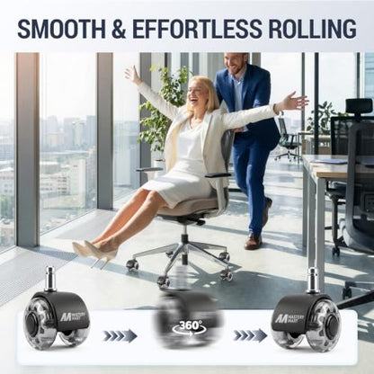 Mastery Mart Office Chair Caster Wheels for Hardwood Floors, Heavy Duty and Quiet Smooth Rollerblade Wheels for Office Chair, Universal Size (11x22mm), Suitable for Most Chairs - style: 2 inch-Grey