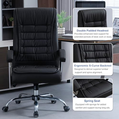 Executive Office Chair Adjustable Leather Chair, High Back Swivel Office Desk Chair with Padded, Armrest 350lbs Load-Bearing Spring Seat Computer Desk Chair for Home Office, Black - color: Black