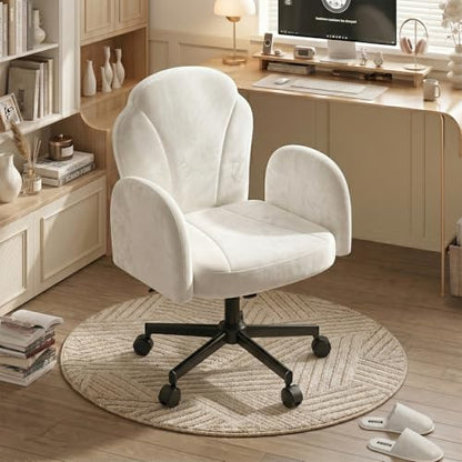 Bestier Criss Cross Office Chair with FILP-Up Armrests, White Velvet | Rocking Recline,Swivel Makeup Vanity Chair with 5-Level Folding Armrest, Cross Legged Desk, Adjustable Height Swivel Chair - color: White Velvet