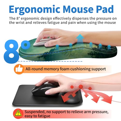 YIWEI Ergonomic Mouse Pad with Wrist Rest for Carpal Tunnel Pain Relief - color: Forest